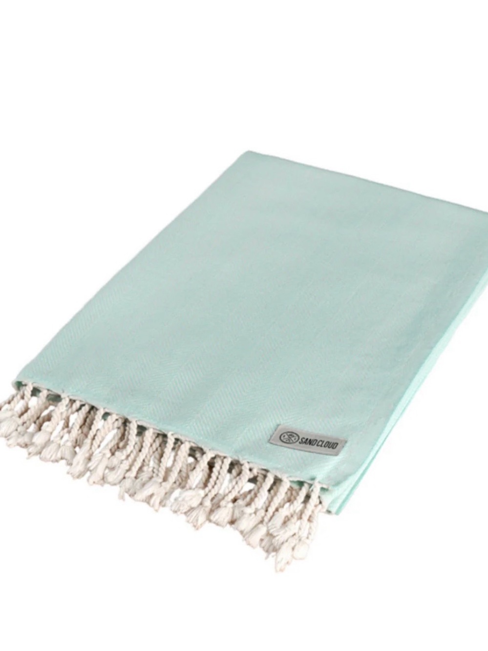 Sand Cloud Turkish Cotton Beach Towel Aqua Mint Tassel Fringe